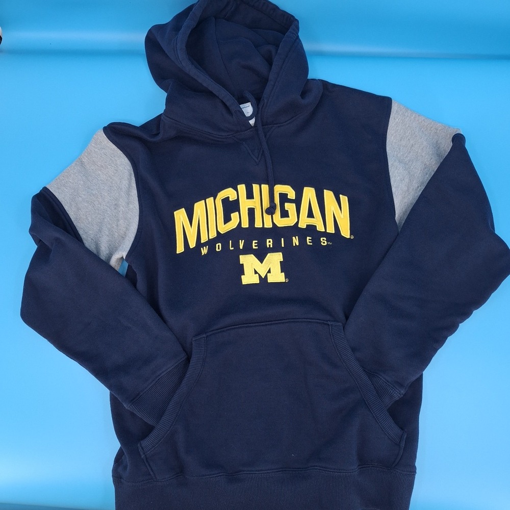 Champion Michigan Wolverines Hoodie Men's Medium Navy Gray NCAA Pullover